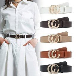 Ceinture de taille léopard à double anneau pour femmes et filles métal PU sangle cœur langue