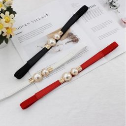 Ceinture fine élastique pour femmes 1 pièce rétro perle paire de boucles pour robe élastique