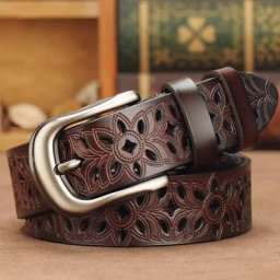 Ceintures en Faux cuir à fleurs creuses pour femmes avec boucle ardillon Vintage sangle pour