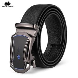 BISON DENIM – ceinture en cuir véritable à boucle automatique pour homme marque de luxe sangle