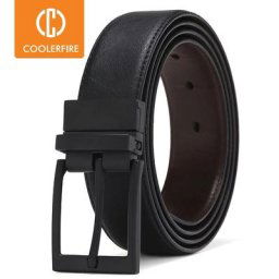 Ceinture en cuir véritable à boucle réversible pour homme tenue d'affaires décontractée marron et