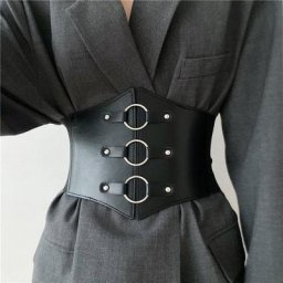 Ceinture corset large en cuir PU noir pour femme ceinture élastique gothique ceintures de smoking