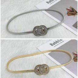 Ceinture à Double anneau incrustée de cristal chaîne élastique en métal couleur or et argent pour