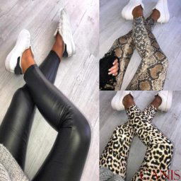 Pantalon taille haute pour femmes léopard peau de serpent Slim Long extensible tendance 2020