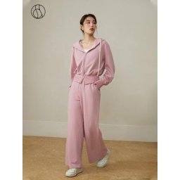 DUSHU – pull à capuche rose avec cordon de serrage et fermeture éclair pour femme tenue