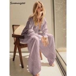Summkoo-Ensemble Pantalon Plissé à Jambes Larges pour Femme artificiel astique Taille Haute