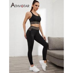ATHVOTAR-Pantalon noir push-up imbibé sans couture pour femme soutiens-gorge en maille avec poche