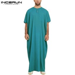 INCERUN Hommes Jubba Thobe Solide Document À Manches Courtes Robes adt Vintage Moyen-Orient Arabe