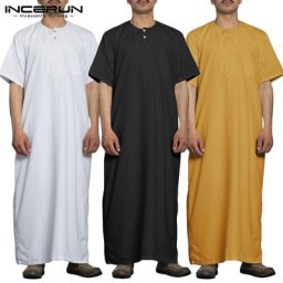 INCERUN-Robe Longue à Manches Courtes et Col Rond pour Homme Vintage Couleur Unie Document