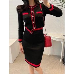 Ensemble Jupe et Cardigan à Manches sulfet Poches pour Femme Mini Jupe Taille Haute Costume 2