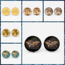 Boutons de manchette en verre plaqué carte du monde de la terre noire océanie amérique du nord du