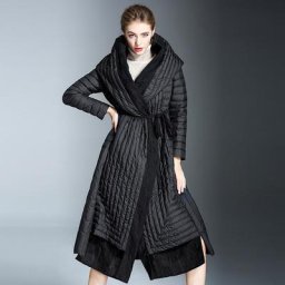 Doudoune à Capuche pour Femme Manteau Long sur le Genou à Lacets à la Mode Collection Hiver