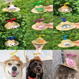 Chapeau de paille mignon et drôle pour animaux de compagnie casquette de protection solaire