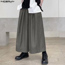 INCERUN-Pantalon à jambes larges pour hommes Mode 2023 adt Solide Document Respzed Streetwear