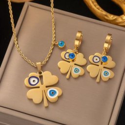 SION L-Collier porte-bonheur œil bleu en acier inoxydable pour femme boucles d'oreilles sans fil