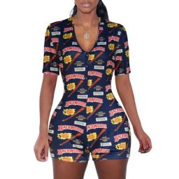 Vêtements de nuit à imprimé floral pour femmes col en V profond combinaison à manches courtes