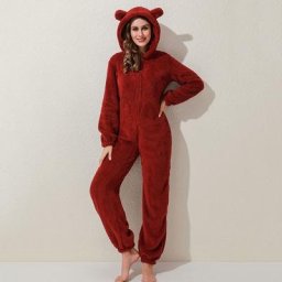 Ensemble de pyjama à capuche moelleux pour femmes grenouillères chaudes combinaisons de sourire