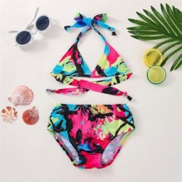 Maillot de bain 2 pièces pour bébés filles ensemble Bikini d'été débardeur col licou + culotte
