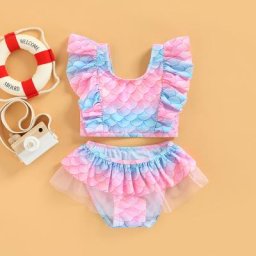 Maillot de bain en maille à volants imprimé crème glacée ensemble deux pièces en Patchwork pour