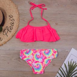 Maillot de bain imprimé Falbala pour enfants ensemble Bikini pour filles de 5 à 14 ans Bandage