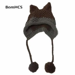 BomHCS – Bonnet en Tricot avec Oreilles de Renard pour l'Hiver Chapeau qui Tient Chaud 100% Fait à