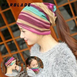 Turban chaud à rayures colorées pour femmes casquettes de coiffure écharpe de sport crème
