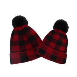 Bonnet à carreaux pour mère et enfant chapeau parent-enfant bonnet chaud noir et rouge thème de