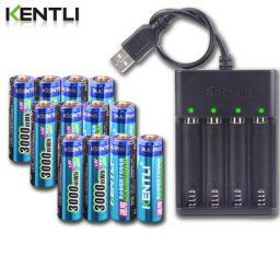 KENTLI — chargeur lot de piles LiPo AA 1 5 V 3000 mWh rechargeables à quatre logements accu à