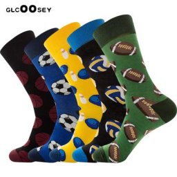 Chaussettes colorées en coton pour hommes motif de ballon de sport basket-ball football rugby