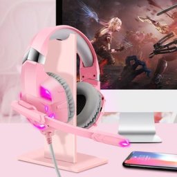 casque gamer Rose Casque Gamer Fille avec MICROPHONE HD & Lumière Led sur L'oreille CASQUE PC Pour
