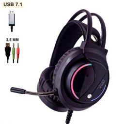 Casque de jeu de musique avec micro son surround écouteurs USB 7.1 et 3.5mm rétro-éclairage RVB