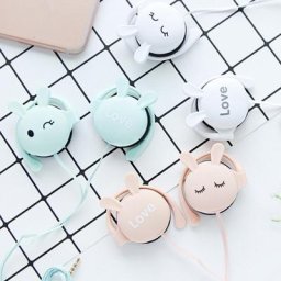 Écouteurs filaires lapin mignon 3.5mm casque de sport avec crochet d'oreille pour filles cadeau