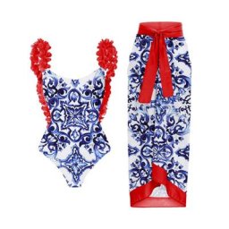 Maillot de bain une pièce imprimé rétro Push-Up amincissant Patchwork ensemble avec coussinets