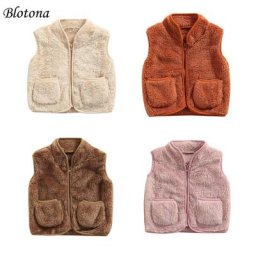 Blotona – gilet sans manches en peluche pour bébés de 1 à 5 ans gilet d'extérieur couleur unie