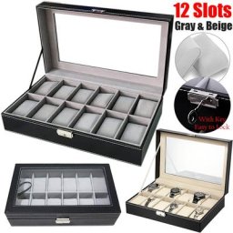 Boîte de montre à quartz en cuir PU pour hommes affichage de bijoux support de montre cadeau D30