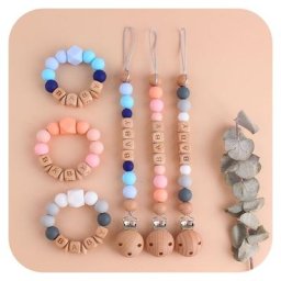 Attache-tétine avec nom personnalisé pour bébé anneau de dentition avec bracelet clip porte-tétine