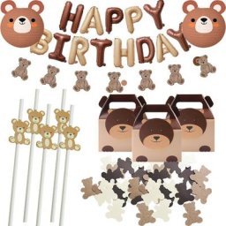 Ballon en papier d'aluminium lettre vintage pour enfants bannière d'ours pailles boîte à bonbons