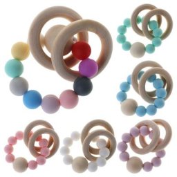 Anneaux de dentition en bois naturel pour bébé perle en Silicone jouet DIY accessoires pour