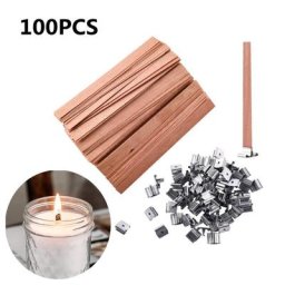 Mèches de bougie en bois avec support en fer 100 pièces noyau de bougie mèche écologique