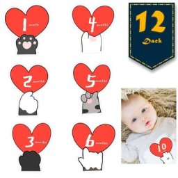 Autocollants de jalons mensuels 12 pièces en forme de cœur pour bébés de 1 à 12 mois