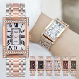 Montre à quartz pour hommes et femmes boîtier carré biscuits échelle romaine bracelet en acier
