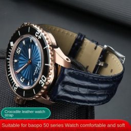 Bracelet de montre crocodile de haute qualité noir et bleu boucle pliable pour blanchpain 5000