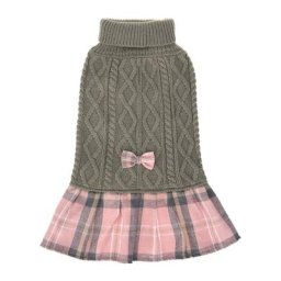 Robe pull à col roulé pour chien et chat Plaid tricot chaud manteau avec nœud papillon