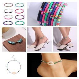 Bracelet de cheville en céramique souple pour femme couleur tendance fait à la main 6mm