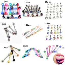 Piercing de langue pour femmes 8 pièces/ensemble boule colorée haltère paillettes anneaux