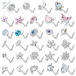 ZS-Piercing en Acier Inoxydable en Forme de L en Clip CZ Fleur Lune Cœur 20g 1 Pièce