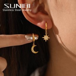 Stalibi-Boucles d'oreilles pendantes en acier inoxydable pour femmes et filles pendentif étoile et