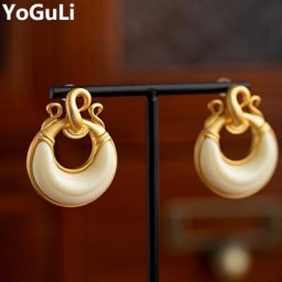 Boucles d'oreilles géométriques en argent 925 pour femmes bijoux rétro métal crème résine cadeau