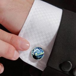 Lèvent de manchette de peinture à l'huile de Van Gogh pour hommes motif noir bijoux simples