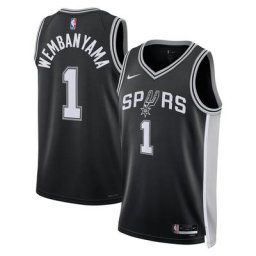 San Antonio Spurs Nike Icon Swingman Jersey 2023 NBA Draft First Round Pick - Black - Victor Wembanyama - Unisex - Homme Taille: M
